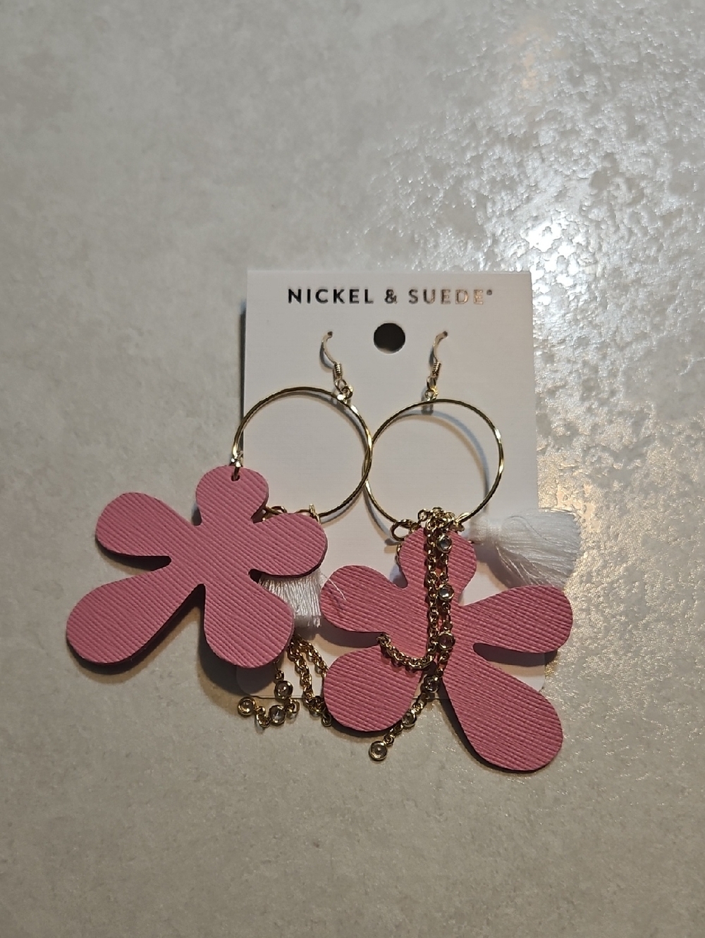 Nickel & Suede Pink Floral Hoop Earrings with Gold Details